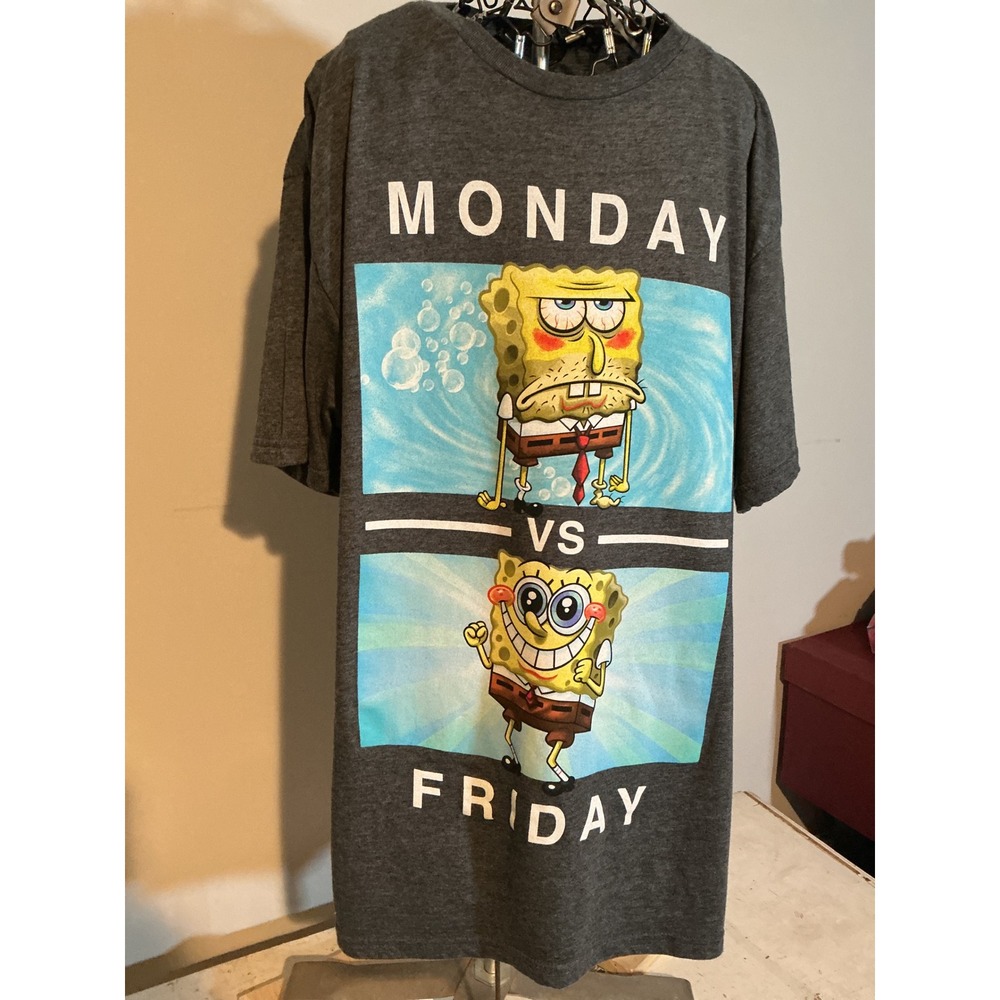 SpongeBob SquarePants Monday vs Friday Graphic T-Shirt Gray Mens XL Hybrid 2023‎